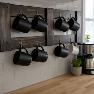 Rustic Wooden Wall Coat/Mug Rack Organizer
